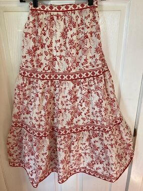 Japna White Maxi Skirt with Red Floral Print